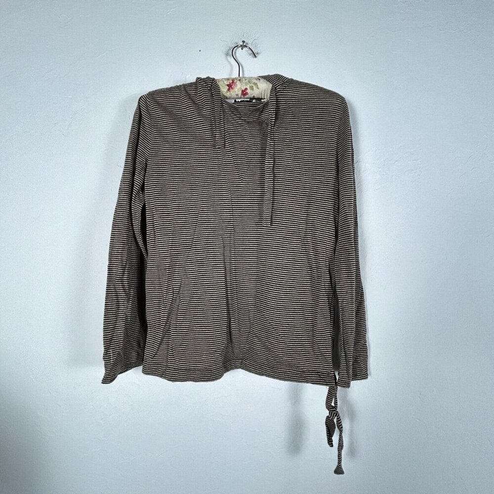 Vintage Franck Olivier Paris Womens Black Ivory Striped Hoodie Size 40 Pullover